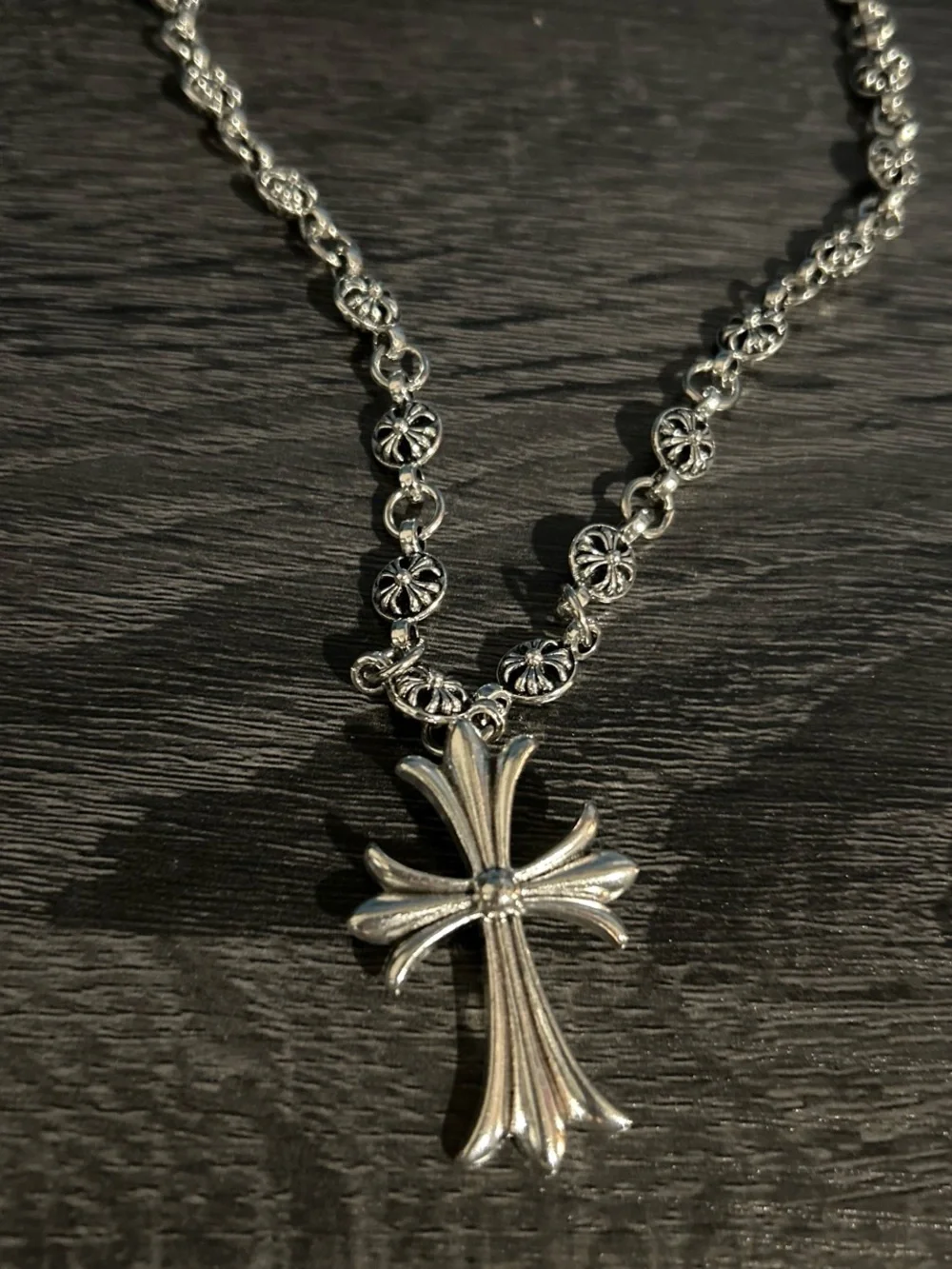 Chrome Hearts Silver Fleur Cross Pendant Necklace